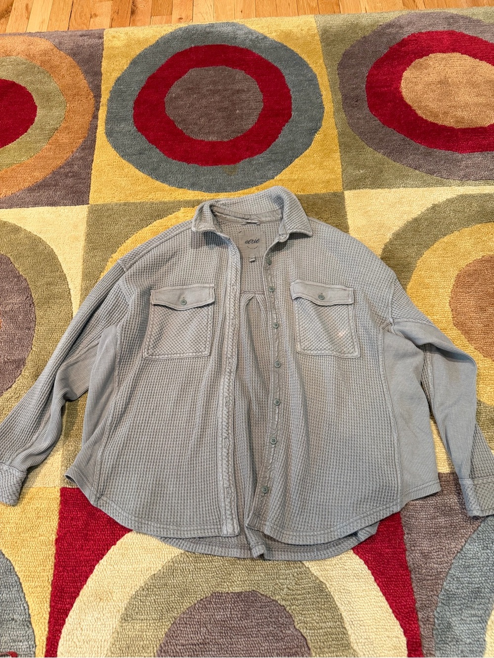 Aerie Lumber Jane Waffle Knit Jacket Shirt Jacket Olive Green Oversized Size XXS